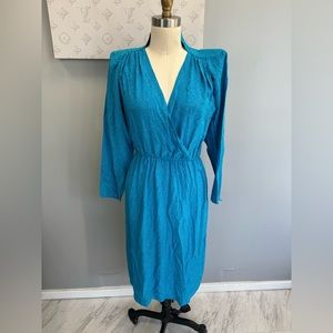 apltd- blue midi dress with shoulder pads 100% silk size8 e104-11